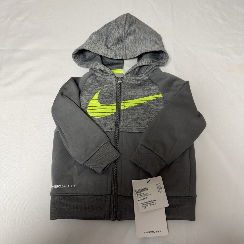Nike Toddler Boys Therma-FIT Hoodie Joggers Set 12 Months Smoke Grey Volt - Picture 2 of 5